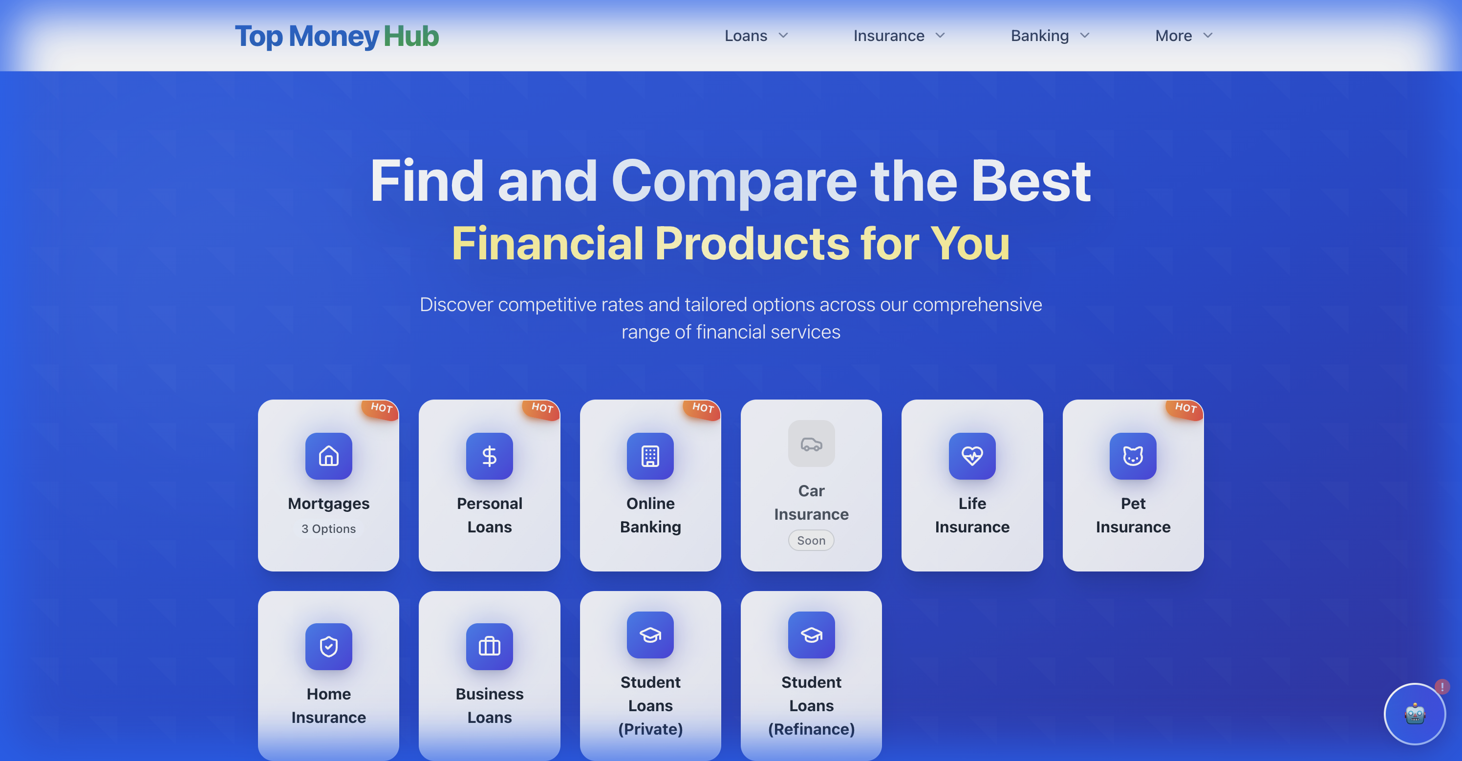 TopMoneyHub - Premium Finance Affiliate Portal Homepage Screenshot showing money-making opportunities and financial products