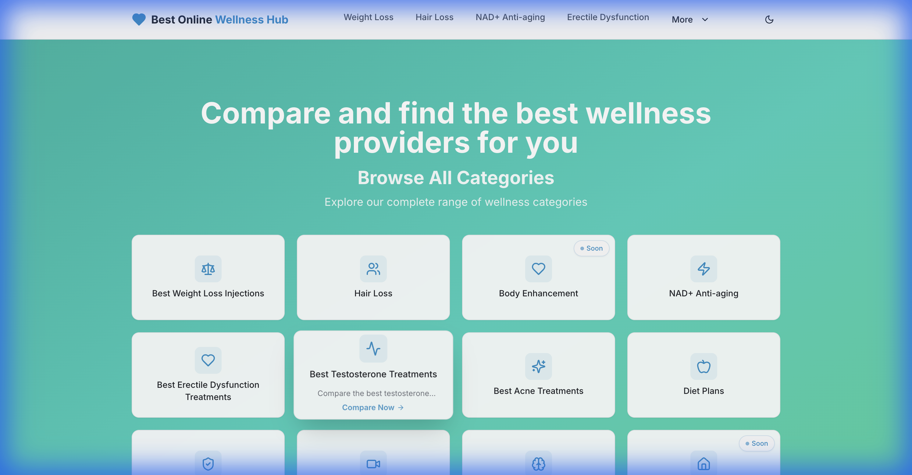 BestOnlineWellnessHub - Curated Health and Wellness Affiliate Portal Screenshot featuring top-tier wellness products and services